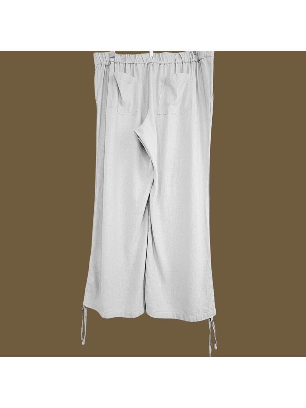 Naturals D&Co Womens Wide Leg Linen Pants Size XL Beige Coastal Laggenlook - Picture 6 of 8